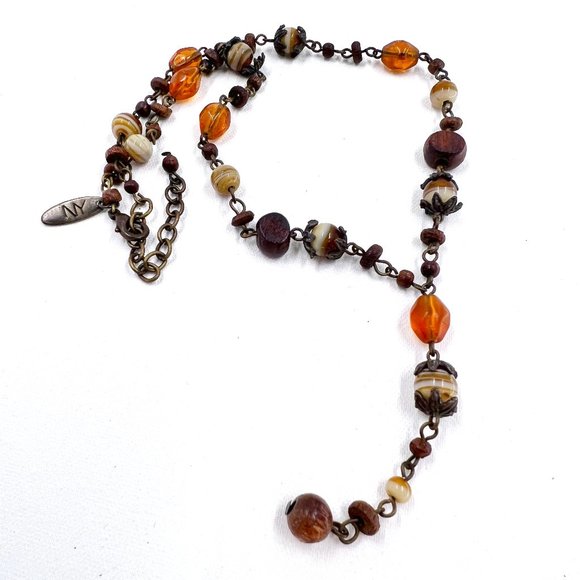 New York & Company Jewelry - NWOT - NY & CO - Brown, Orange & Cream Beaded BOHO Style “Y” 16” Necklace